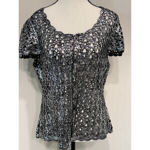 VTG Alberto Makali Women's Metallic Crochet Top Size Large Y2K Fairy Whimsigoth